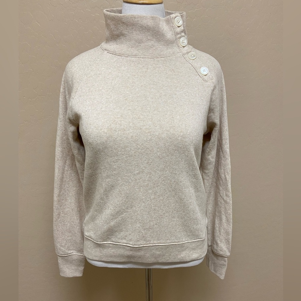 J. Crew Beige Cowl Neck Pullover Sweatshirt with Button DetailsJ.Crew Women’s Be